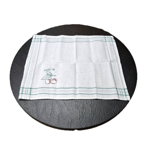 Vintage Portuguese 2 Kitchen Towels – Waffle Cotton Fruit Embroidery Patchwork - Picture 6 of 7